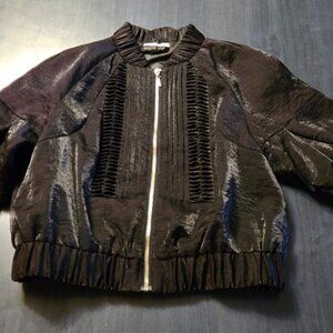 August Silk Black Cropped Bomber Jacket small
